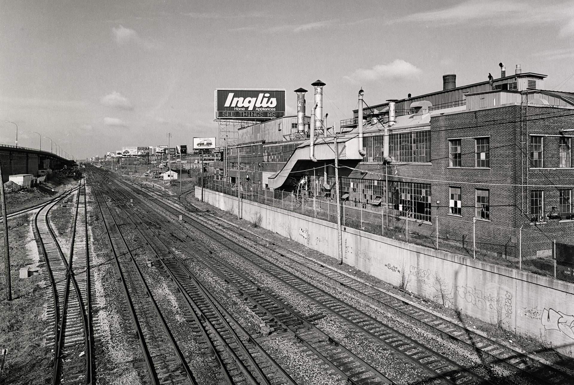#18 South facades of Inglis plant, looking west from Strachan Avenue overpass, 1996.