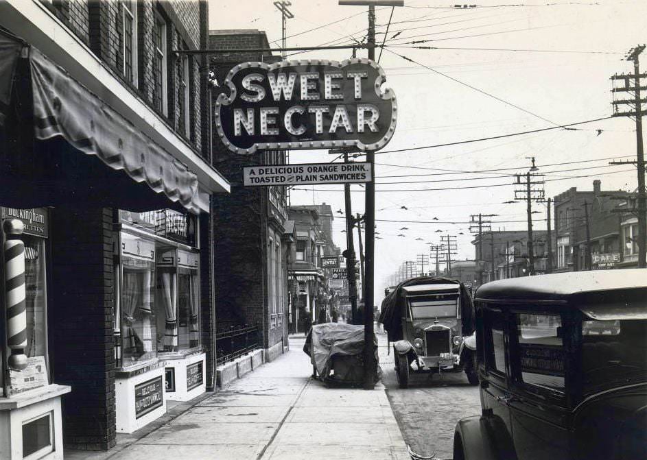 #2 Sweet Nectar Orange Drink – North side of Danforth Avenue, just west of Woodbine Avenue, 1920s