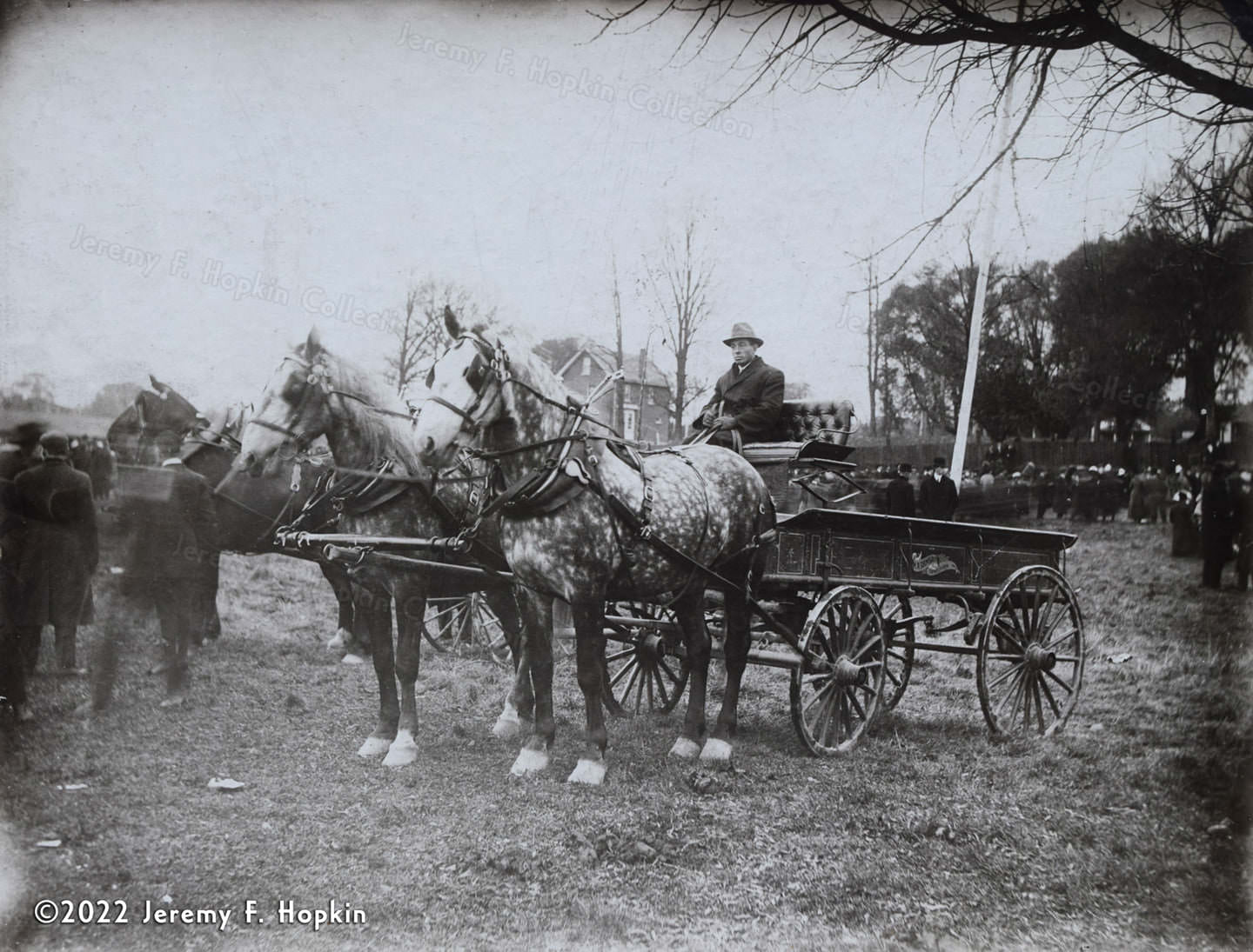 #41 M.A. Ramsay of Downsview, Ontario with his horse team & wagon at what appears to be a large event in the 1900s.
