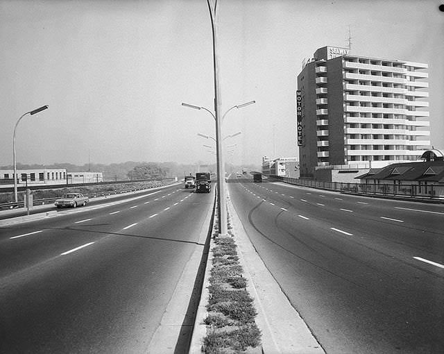 #123 Looking east on the Gardiner. Seaway Towers on the right, 1960s