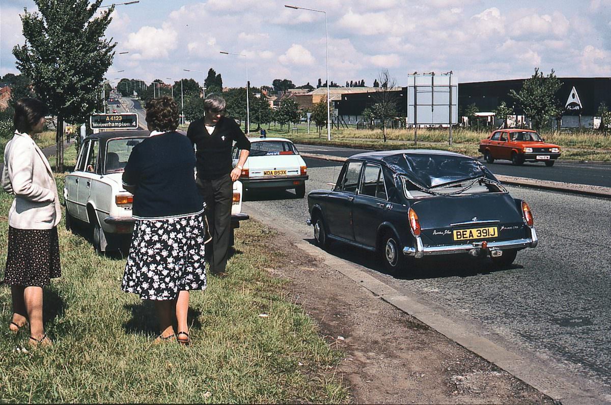 #20 The A4123 near Dudley following a road traffic accident at Tipton Crossroads on 28th August 1982.