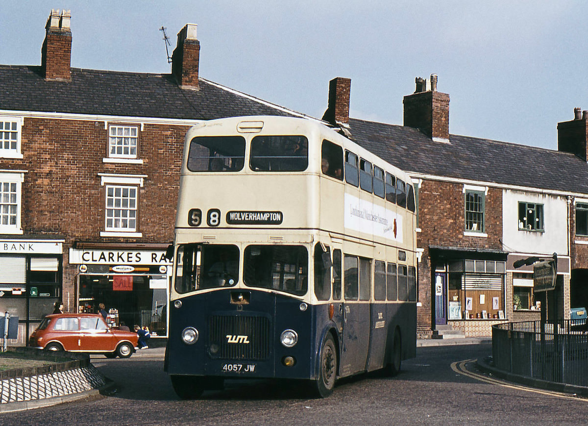 #8 Ex Wolverhampton Corporation Guy Arab IV No. 57N (4057 JW), Bull Ring, Sedgley, 18th September 1976.