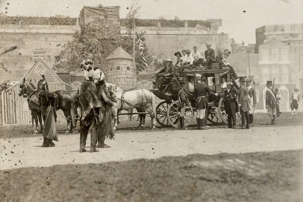 #64 On stage in the Pageant, Pageant and Masque of St. Louis, General William Henry Harrison leaves St. Louis after his negotiations with the Sauk and Fox Indians, who stand and watch the scene.