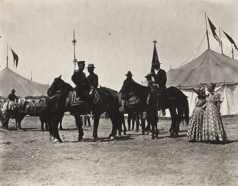 #81 Offstage, actors and horses await their turn performing in the Pageant, 1914