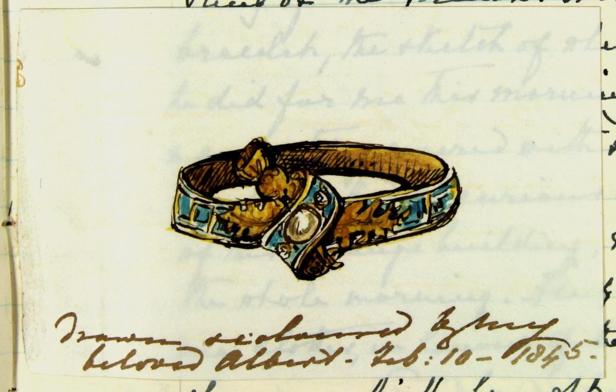 #11 Monday 10th February 1845 Bracelet given to Queen Victoria by Prince Albert- pen and ink sketch with watercolour, by Prince Albert