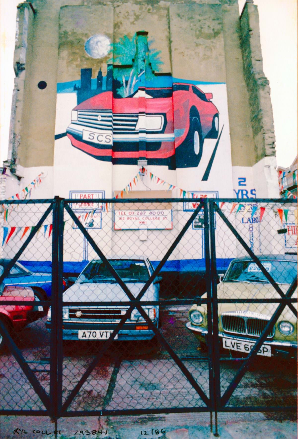 #34 SCS, Car Sales, Baynes St, Royal College St, Camden, 1986
