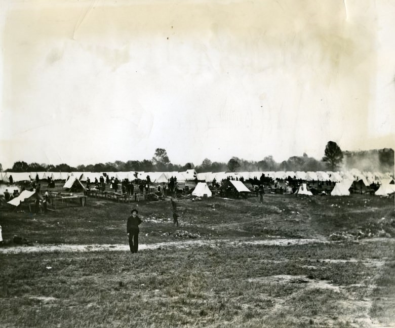 #28 Camp Stephens, Jefferson Barracks, showing the tent city which stood on the reservation throughout 1898.