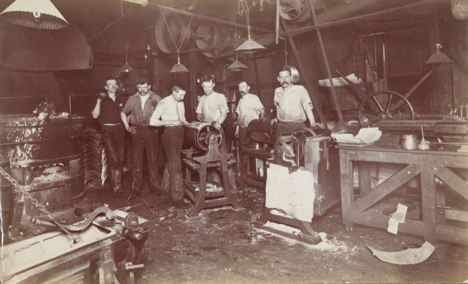 #58 Post-Dispatch workers with machinery, 1899