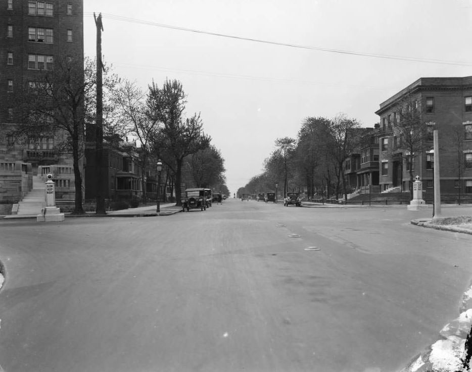 #101 Looking west on McPherson Ave. at the intersection with North Newstead Avenue in the Central West End neighborhood, 1925