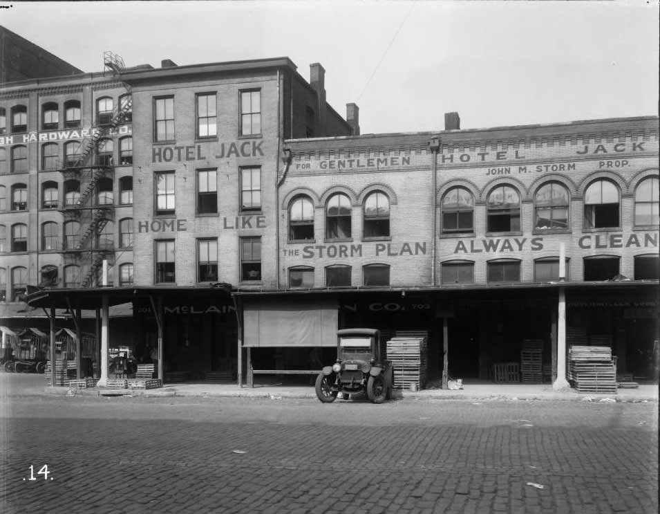 #113 View of the Hotel Jack at 305A Lucas Ave. The building was at the NW corner of Lucas Ave. & North 3rd Street, 1925
