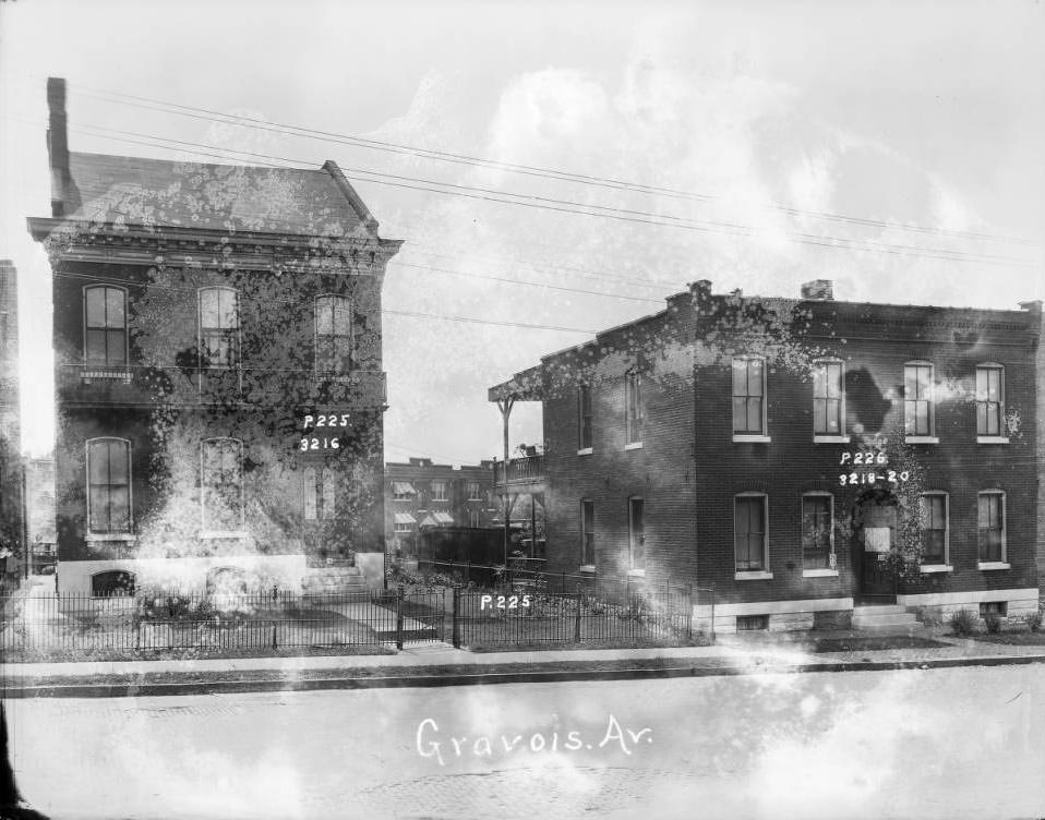 #6 View of two brick dwellings on the 320 block of Gravois. From resource: 3216, 3218-20 Gravois Av., P. 225, P. 226