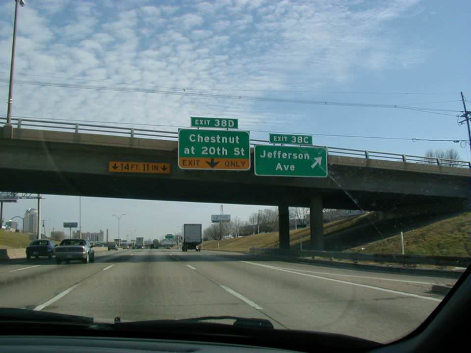 #28 Jefferson Ave exit approaching from Interstate 64, 1999