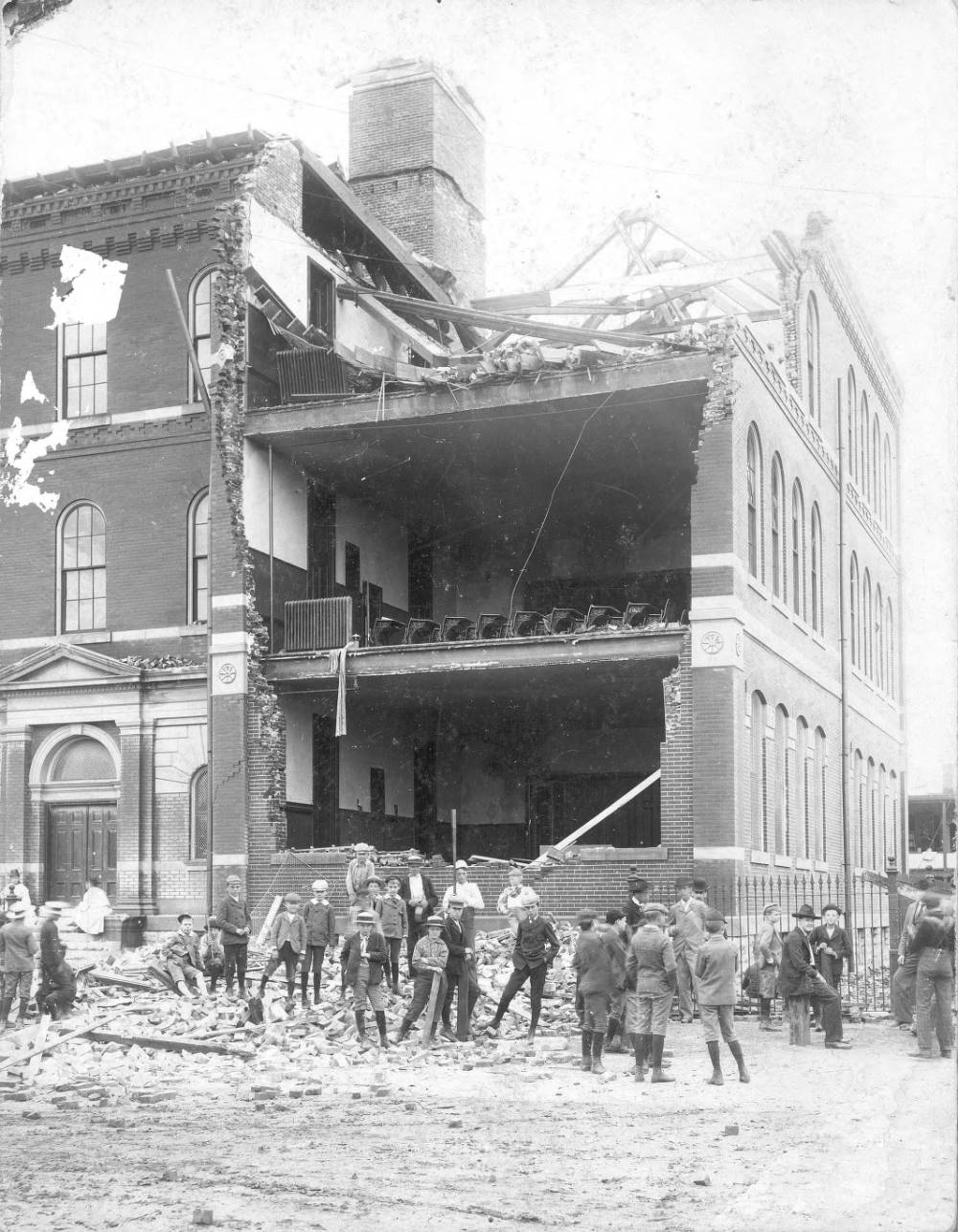 #23 Hodgen School northwest corner blown away, 1896
