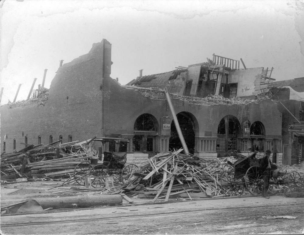 #25 John P. Collins Livery Stables and Undertaking Company tornado damage, 1896.