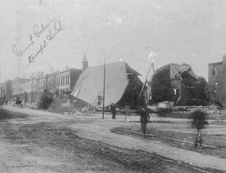 #41 Mt. Calvary Episcopal Church stood on the southwest corner of Lafayette and Jefferson Avenues, and was damaged beyond repair by the Great Cyclone of May 1896.