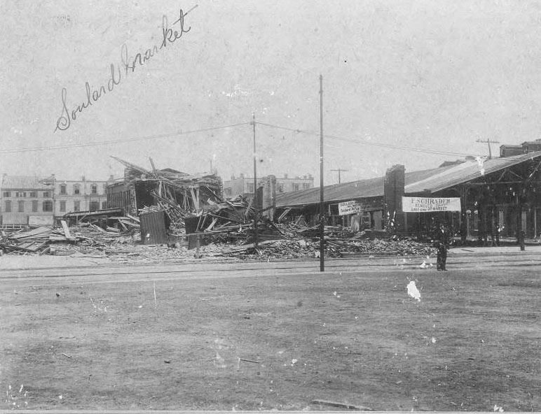 #54 Soulard Market and neighboring buildings after tornado, 1896
