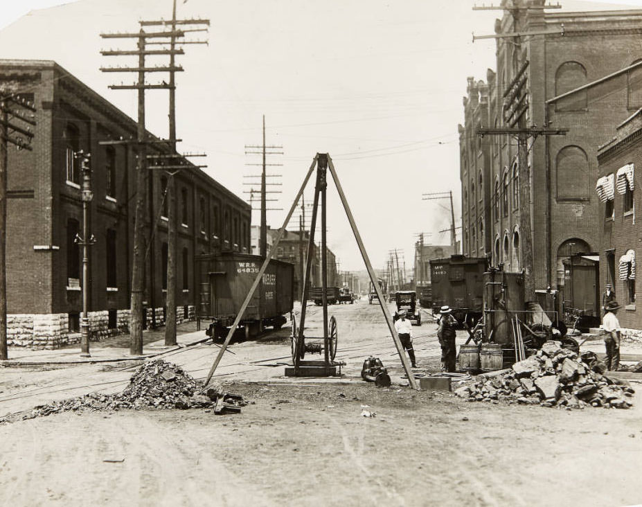 #1 Barton Street and railroad, 1915