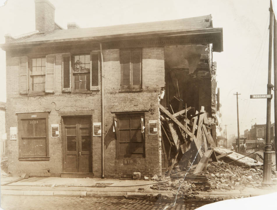 #70 A partially demolished building at 1203 Morgan Street, 1915