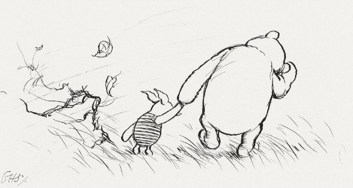 #23 And when Christopher Robin had nailed it on in its right place again, Eeyore frisked about the forest