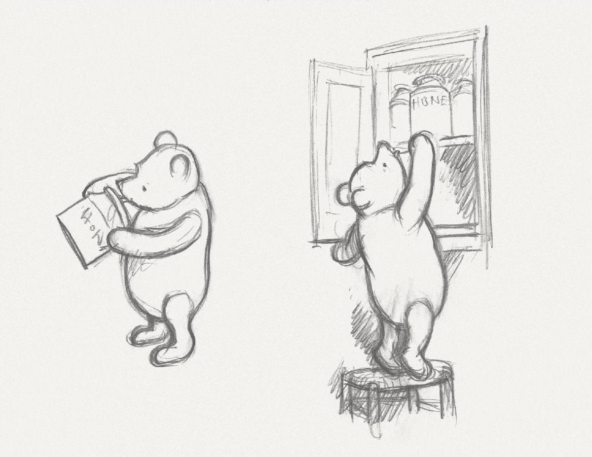#25 As soon as he got home, he went to the larder; and he stood on a chair, and took down a very large jar of honey from the top shelf.