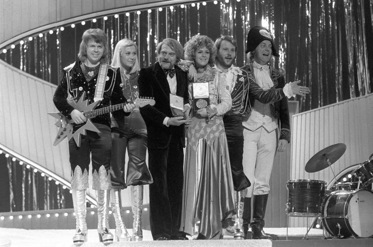 #42 Abba at the Eurovision Song Contest in Brighton in which the won with their song ‘Waterloo’
