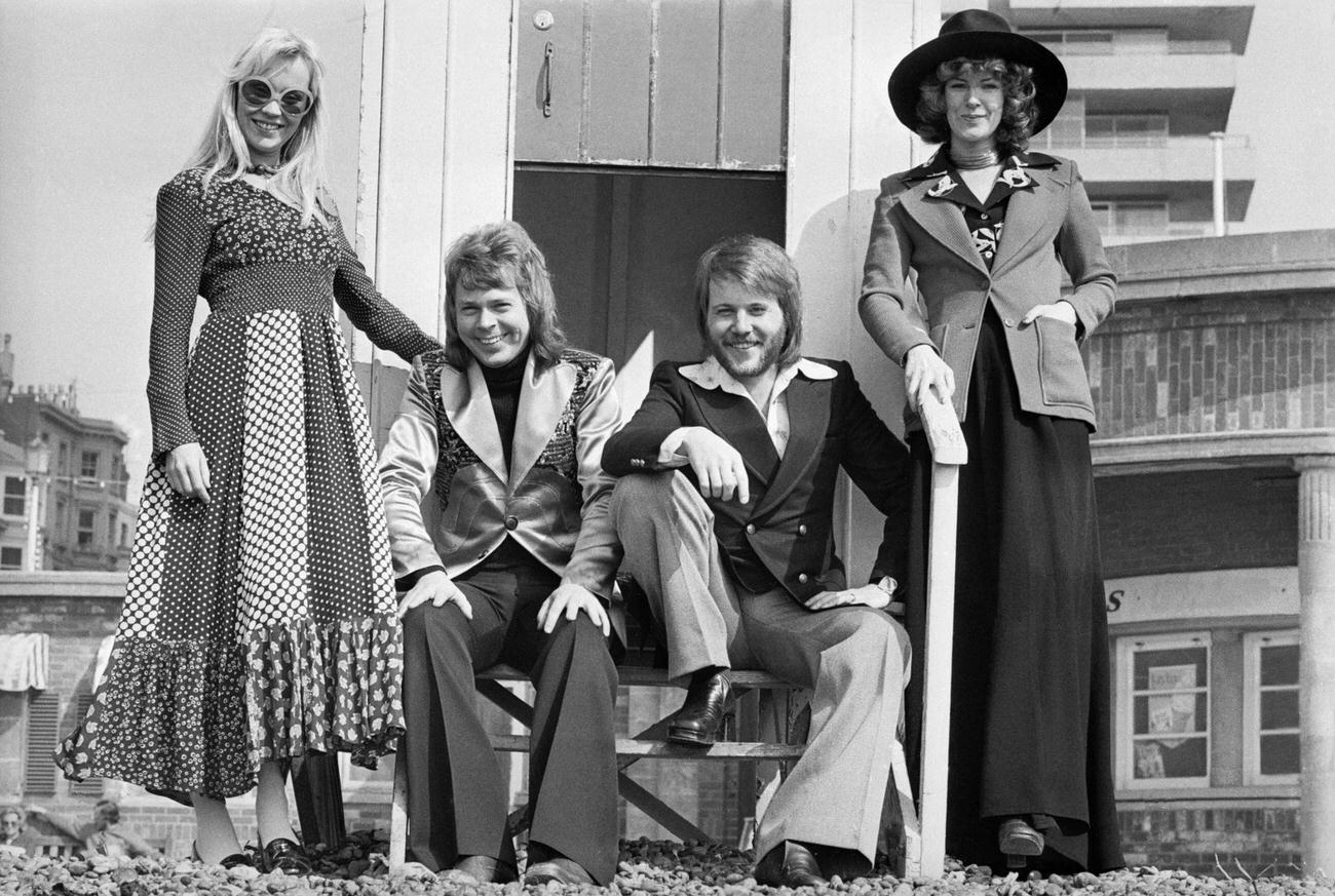 #47 Anni-Frid Lyngstad, Benny Andersson, Bjorn Ulvaeus and Agnetha Faltskog of the Swedish pop group ABBA, 1974