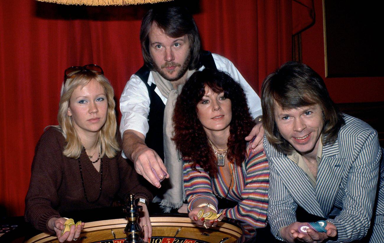 #60 Swedish pop group Abba (L-R) Agnetha Faltskog, Benny Andersson, Anni-Frid Lyngstad and Bjorn Ulvaeus, 1974