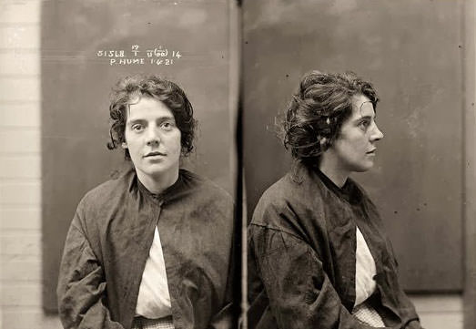 #31 Phyllis Carmier, alias Hume, criminal record number 515LB, 1 April 1921.
