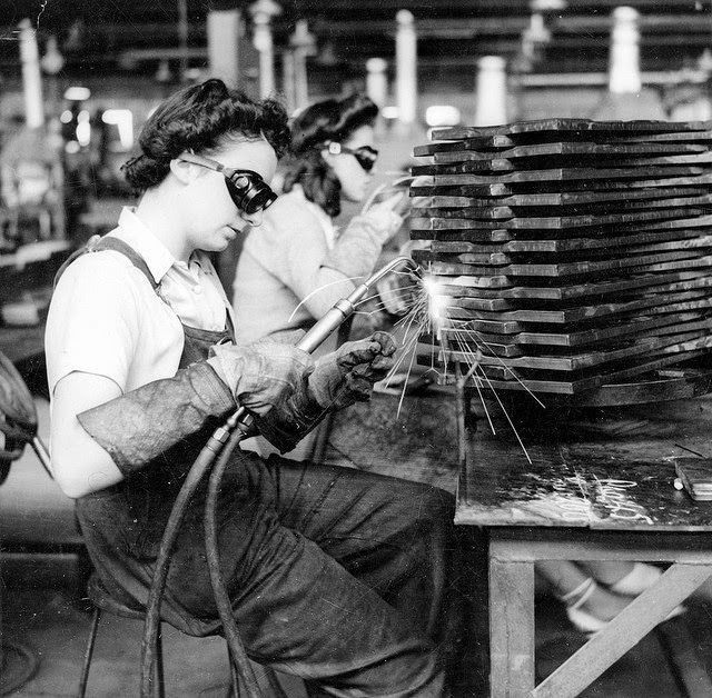 #3 Two young women oxy welding parts of ammunition boxes.