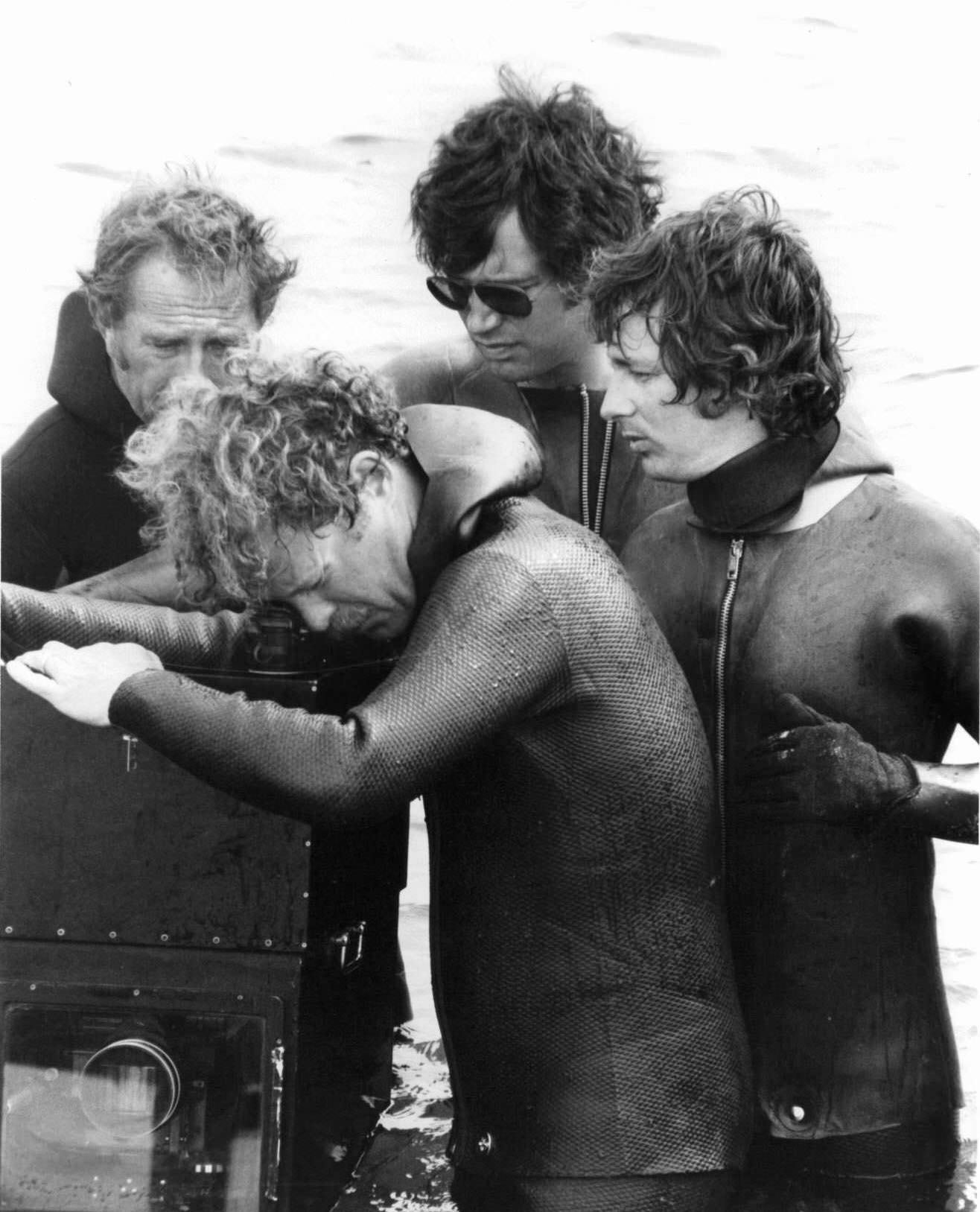 Steven Spielberg watching crew filming scene in ‘Jaws’, 1975.