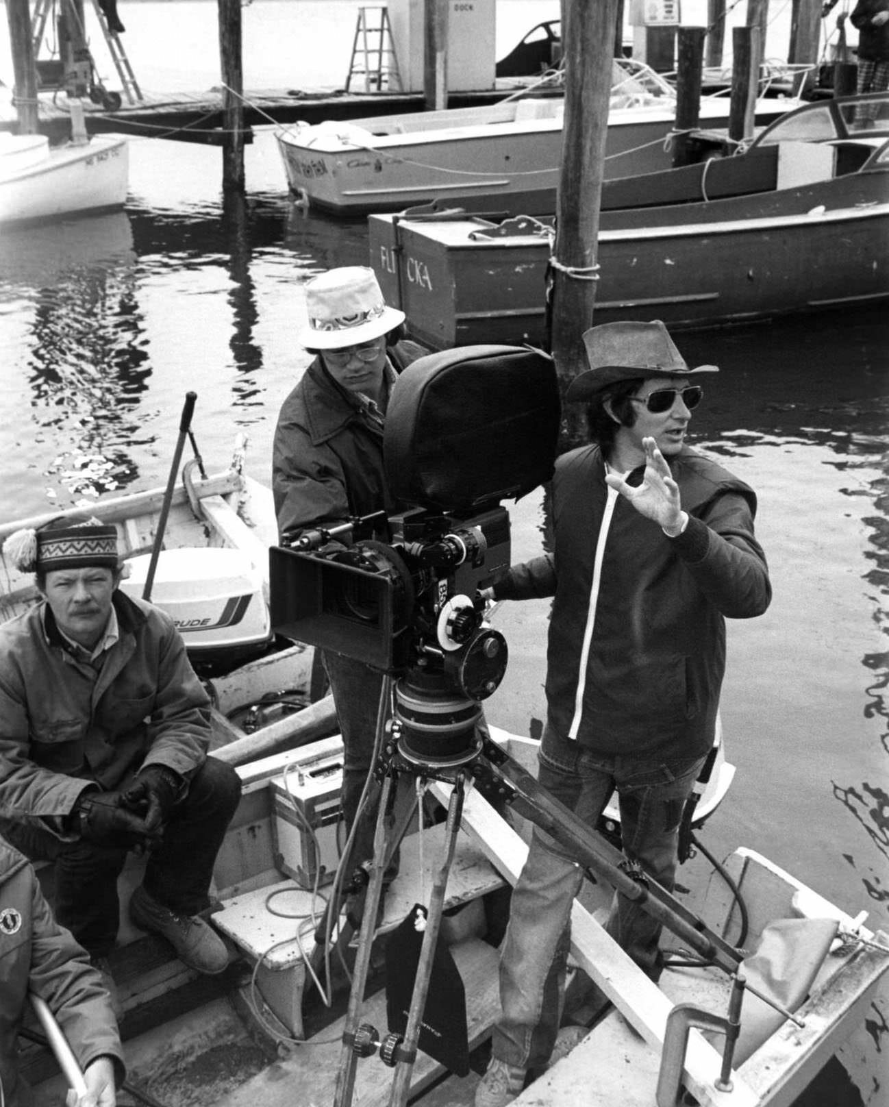 Martha’s Vineyard, with Director Steven Spielberg and camera crew on the set of the Universal Pictures production of ‘Jaws’ in 1975 in Martha’s Vineyard, Massachusetts.
