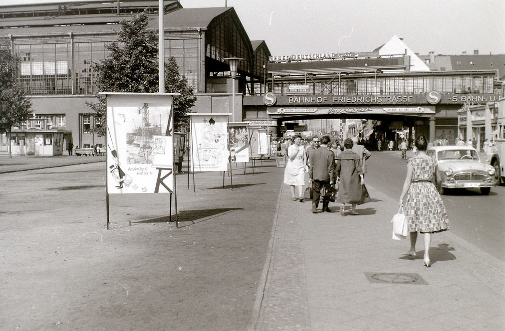 #52 Political posters near Friedrichstrasse station, looking north along Friedrichstrasse.