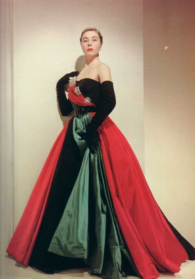 #69 Bettina in a Jacques Fath ball gown fit for a queen, 1950