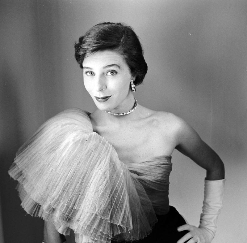 #81 Bettina wearing one-shoulder dress by Jacques Fath, 1950