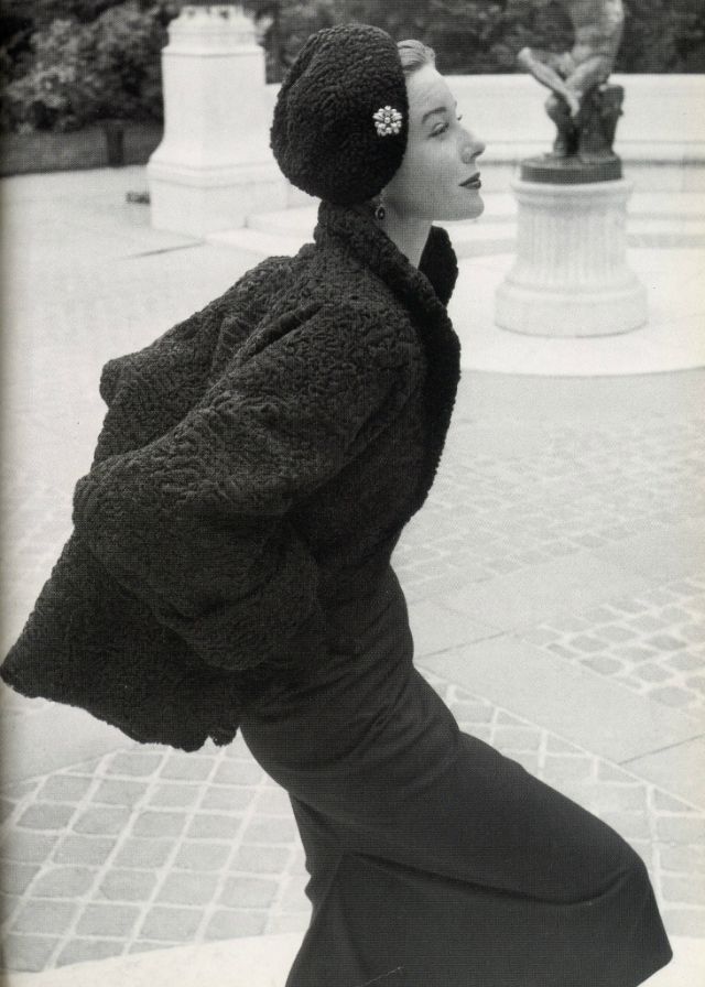 #88 Bettina in an astrakhan jacket and beret by Revillon, 1952