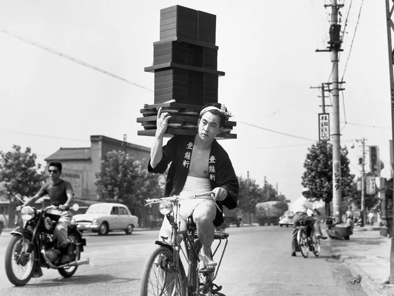 #1 A Tokyo soba noodle delivery in 1956.
