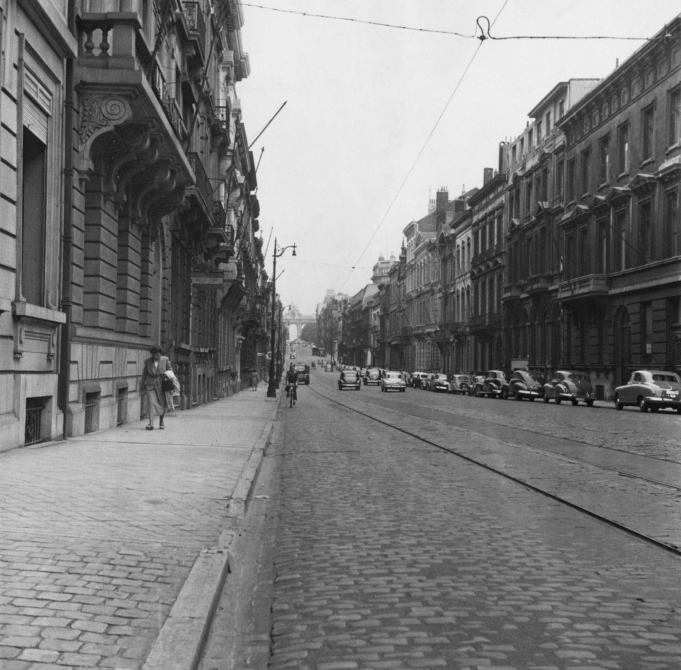 #10 Rue De La Loi in Brussels, with the Cinquantenaire at the far end, 1950.