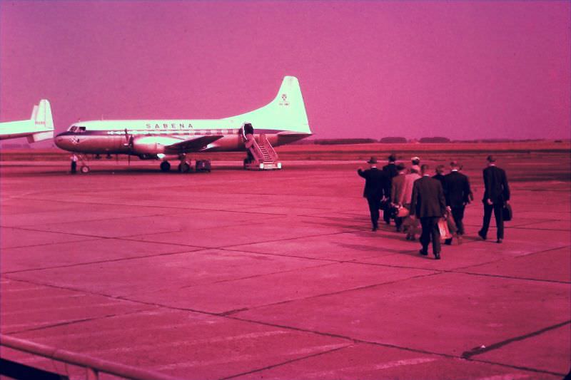 #21 Group boarding Sabena Convair, August 1955