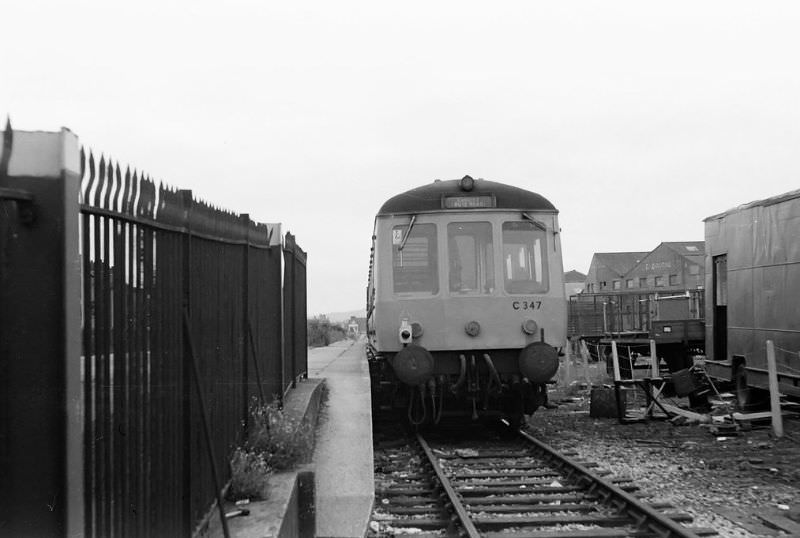 #6 A three coach DMU set at Bute Street Station. In those days this service ran between here and Coryton. Now it’s been replaced by a single coach unit shuttling between here and Queen St, Cardiff, July 1973