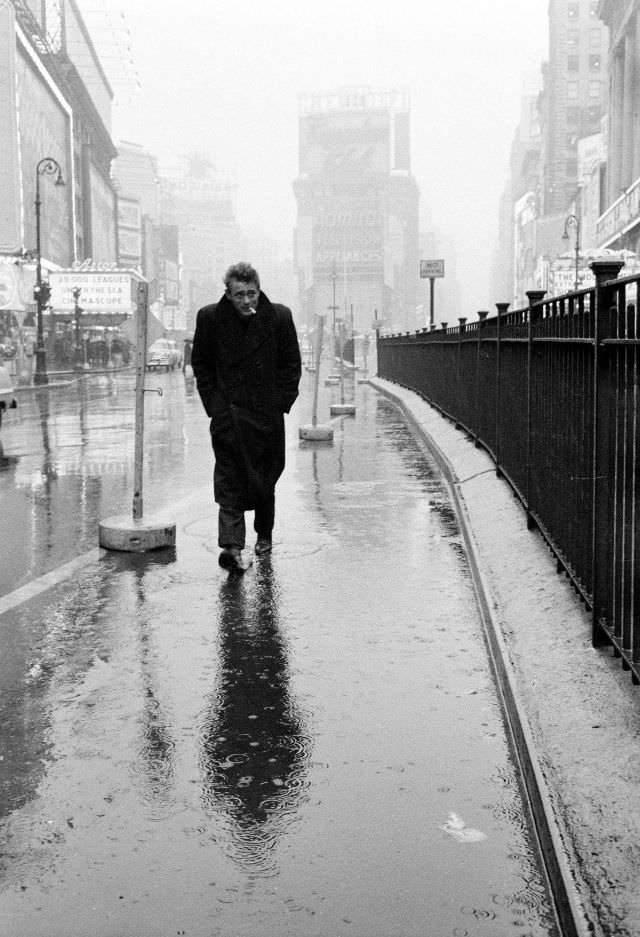 #20 Iconic photo of James Dean in Times Square, New York City, 1955