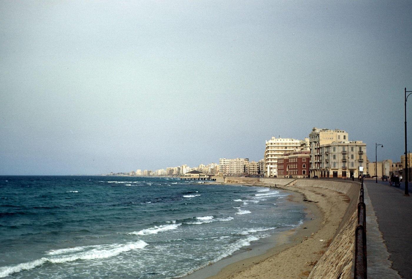 #8 A seaside view of building along the beach in Alexandria, Egypt, 1948