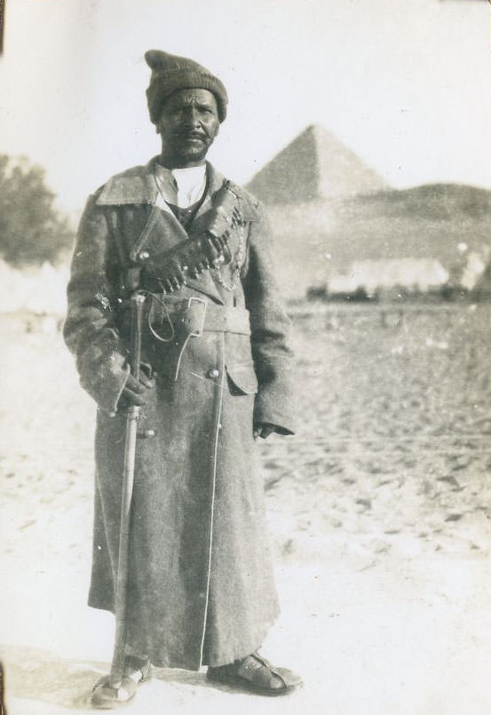 #49 Egyptian Soldier, pyramid in background