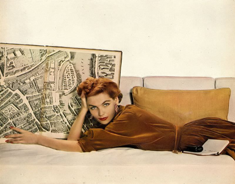 #19 Georgia Hamilton in Crompton velvet shirtdress by Herbert Sondheim, Harper’s Bazaar, October 1952