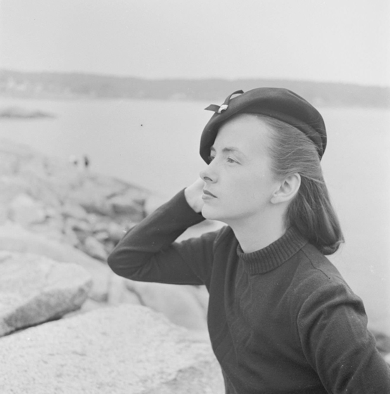 #38 Georgia Hamilton models a sweater and beret by DuBerry.
