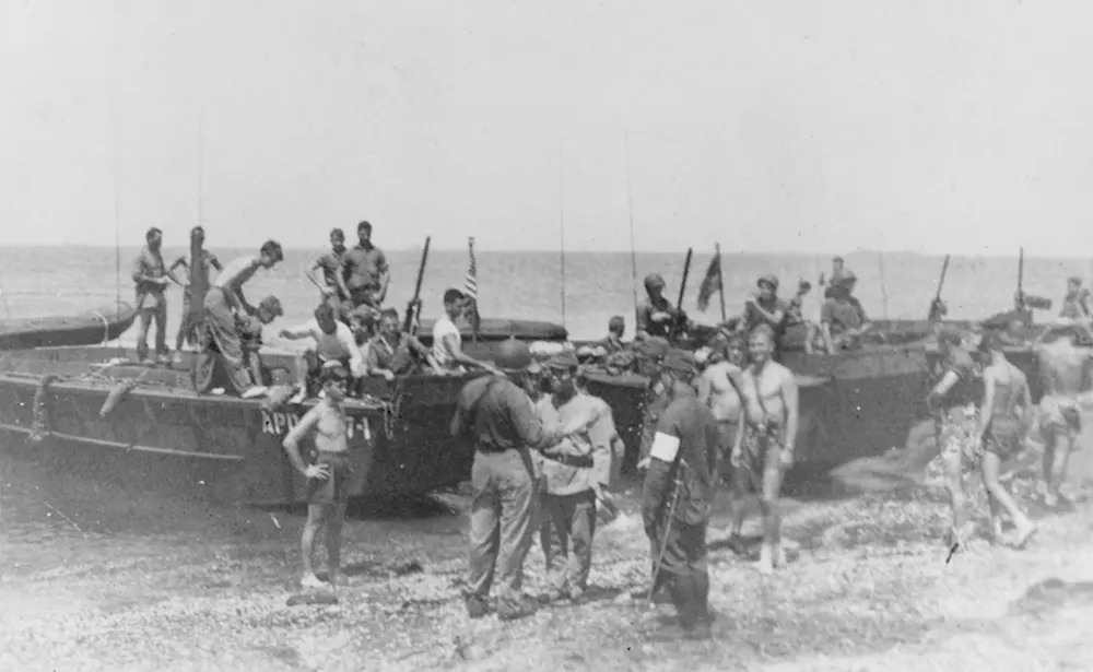 #11 Lt. Commander Porter Clayton accepts a ceremonial sword as a gesture of surrender. Picture taken on Futtsu Saki Peninsula.