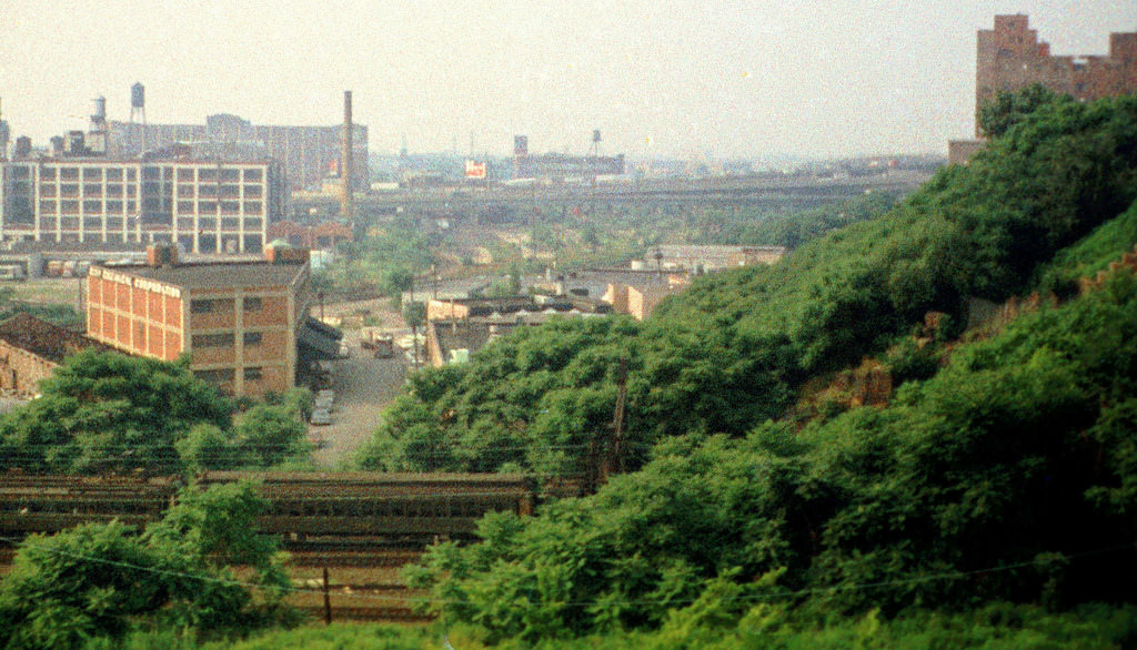 #28 Hoboken toward Jersey City (desolate industrial area by Erie Railroad tunnel through Bergen Hill), 1975