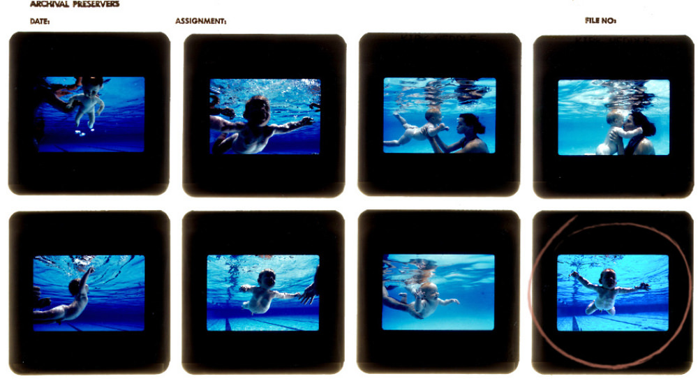#5 Proof sheet from the underwater shoot. The team used a doll (top left) for test shots.