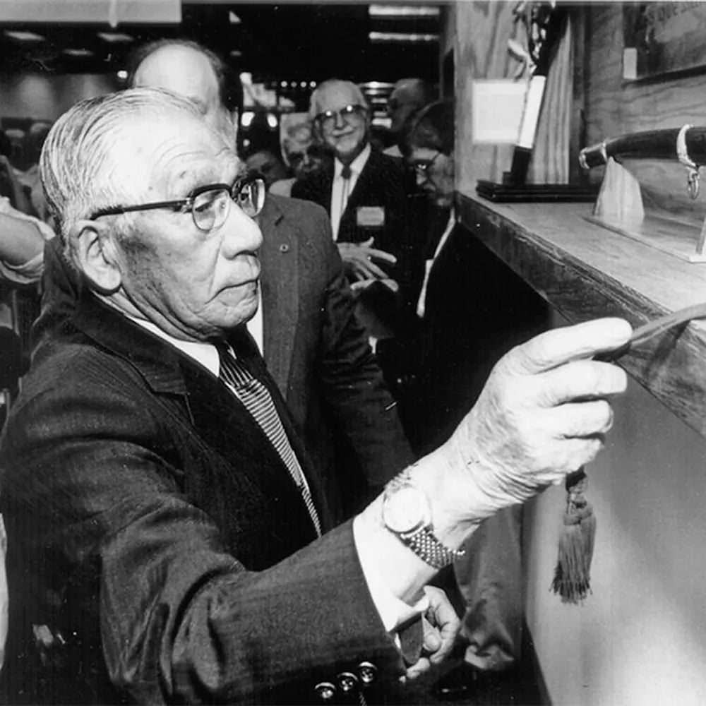 #15 Nobuo Fujita places his sword in its ceremonial location at the Brookings library.