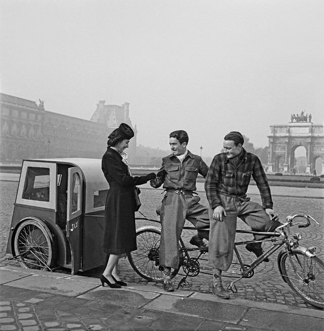 #20 Bicycle taxi at the Louvre, Paris, 1943.
