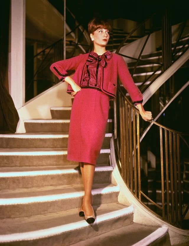#1 Orange satin cocktail dress by Yves St. Laurent of the House of Dior. Fall-Winter 1958-1959.